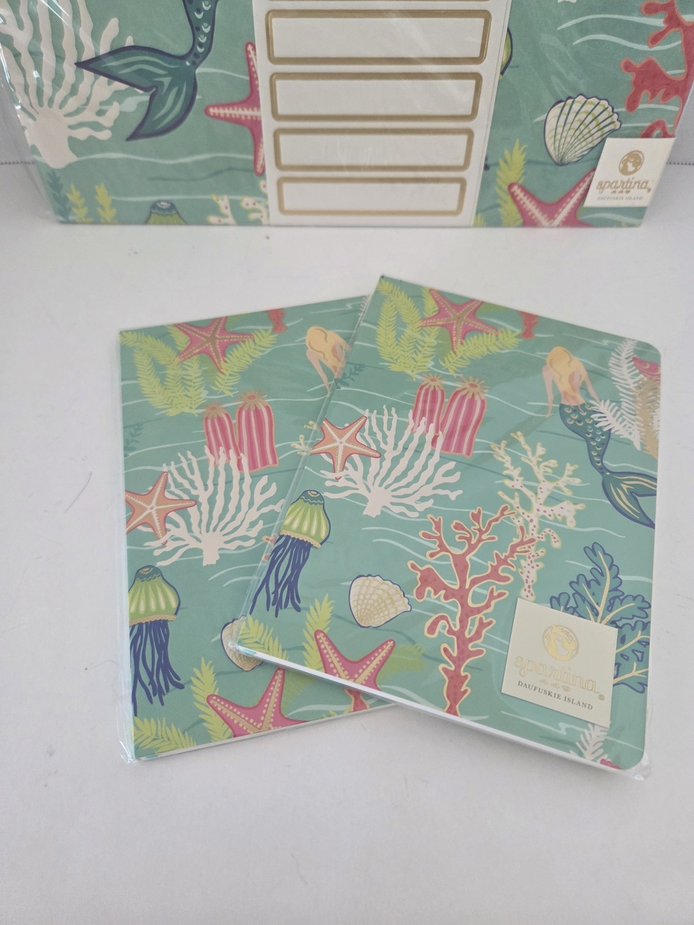NWT Spartina 449 Sea Life Turquoise Pink Green Office Folder & Notebooks Set - Picture 4 of 6